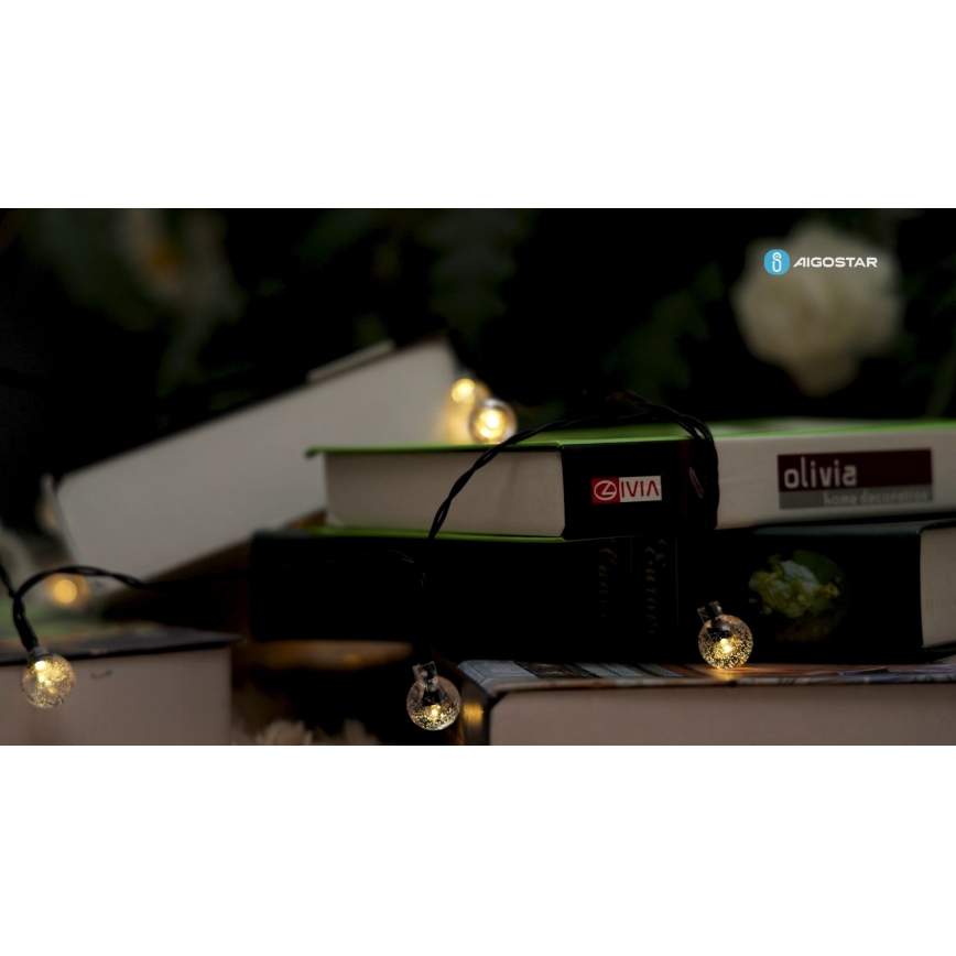 Aigostar - LED Solární dekorační řetěz 50xLED/8 funkcí 12m IP65 800 mAh teplá bílá