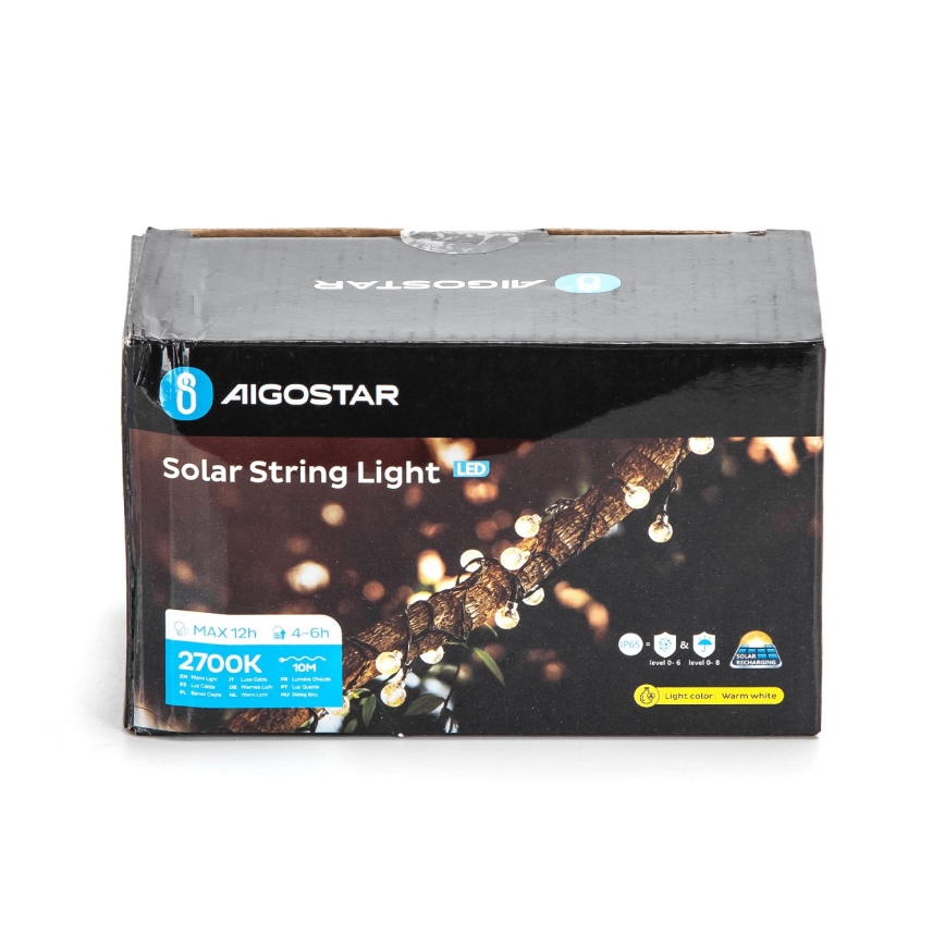Aigostar - LED Solární dekorační řetěz 50xLED/8 funkcí 12m IP65 800 mAh teplá bílá