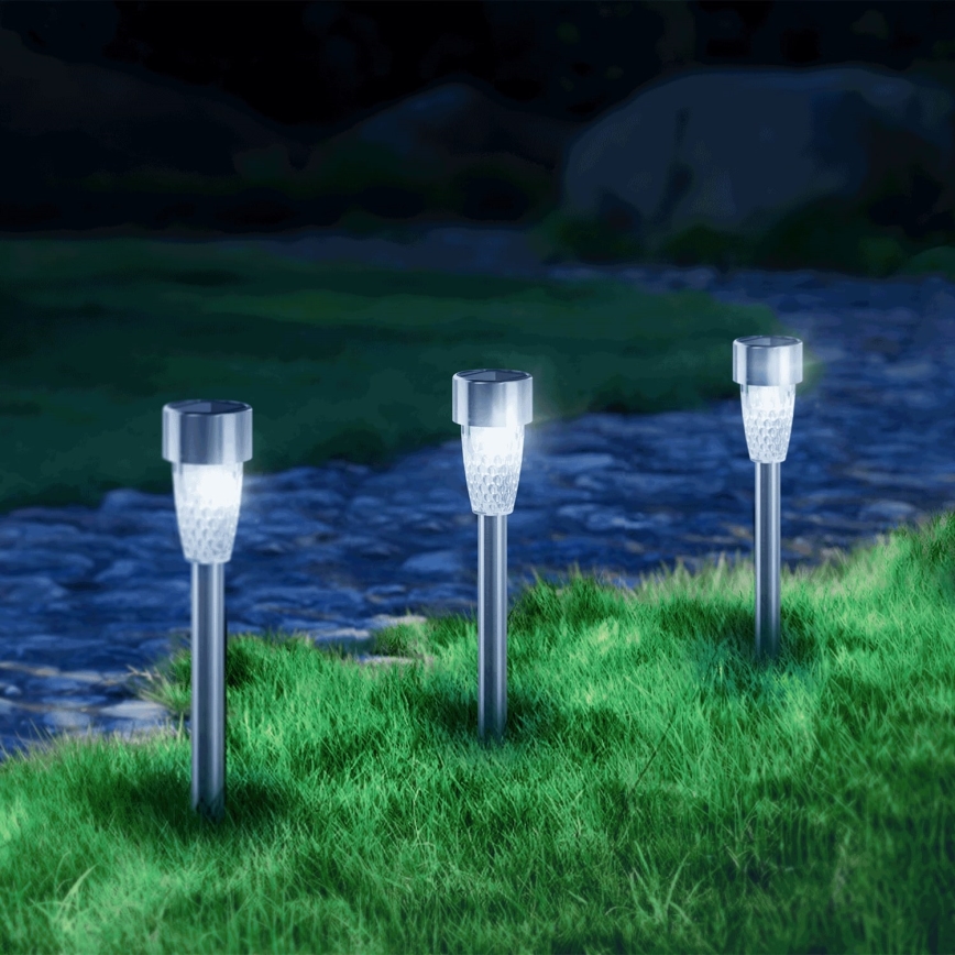 Aigostar - LED Solární lampa LED/0,006W/1,2V 40 mAh 29,7 cm matný chrom 6500K IP44