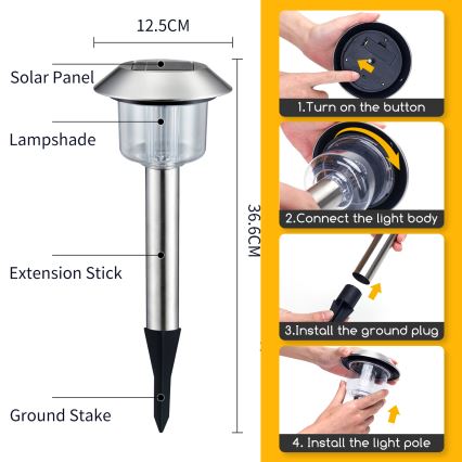 Aigostar - LED Solární lampa LED/0,08W/2V 36,6 cm 3000K IP44 matný chrom
