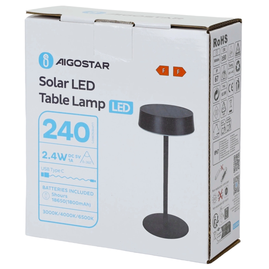 Aigostar - LED Solární lampa LED/2,4W/5V IP44 1800 mAh