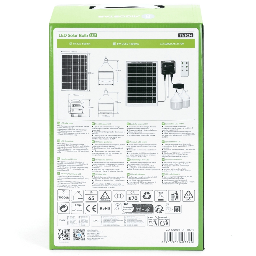 Aigostar - LED Solární lustr 2xLED/35W/12V 6000 mAh 6500K pr. 10 cm + dálkové ovládání