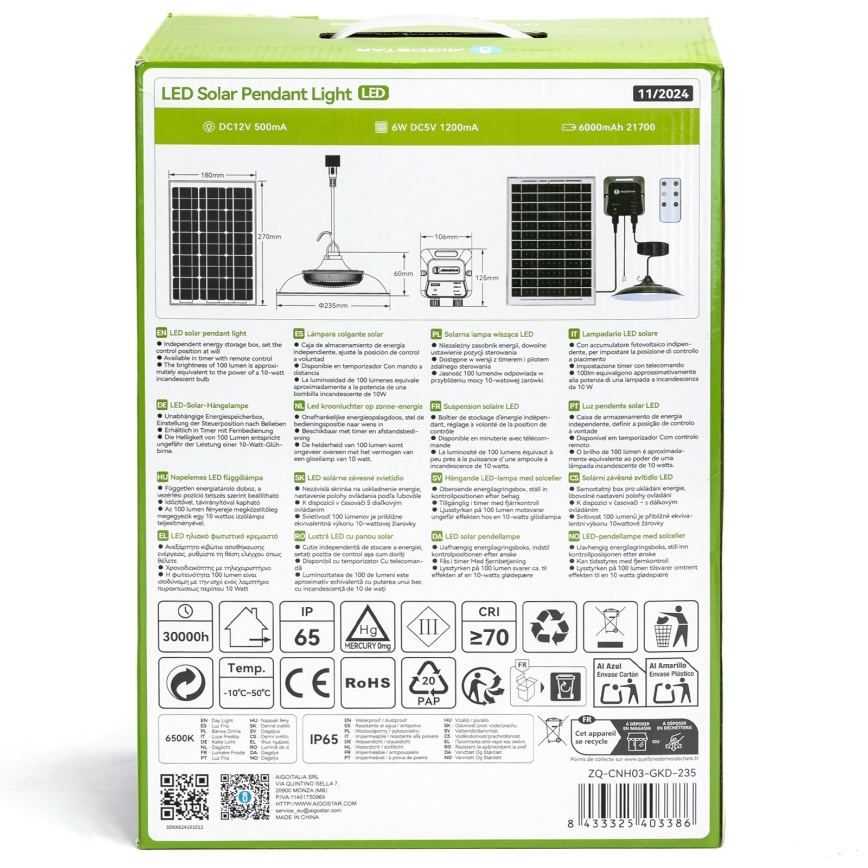 Aigostar - LED Solární lustr LED/70W/12V 6000 mAh 6500K pr. 23,5 cm + dálkové ovládání