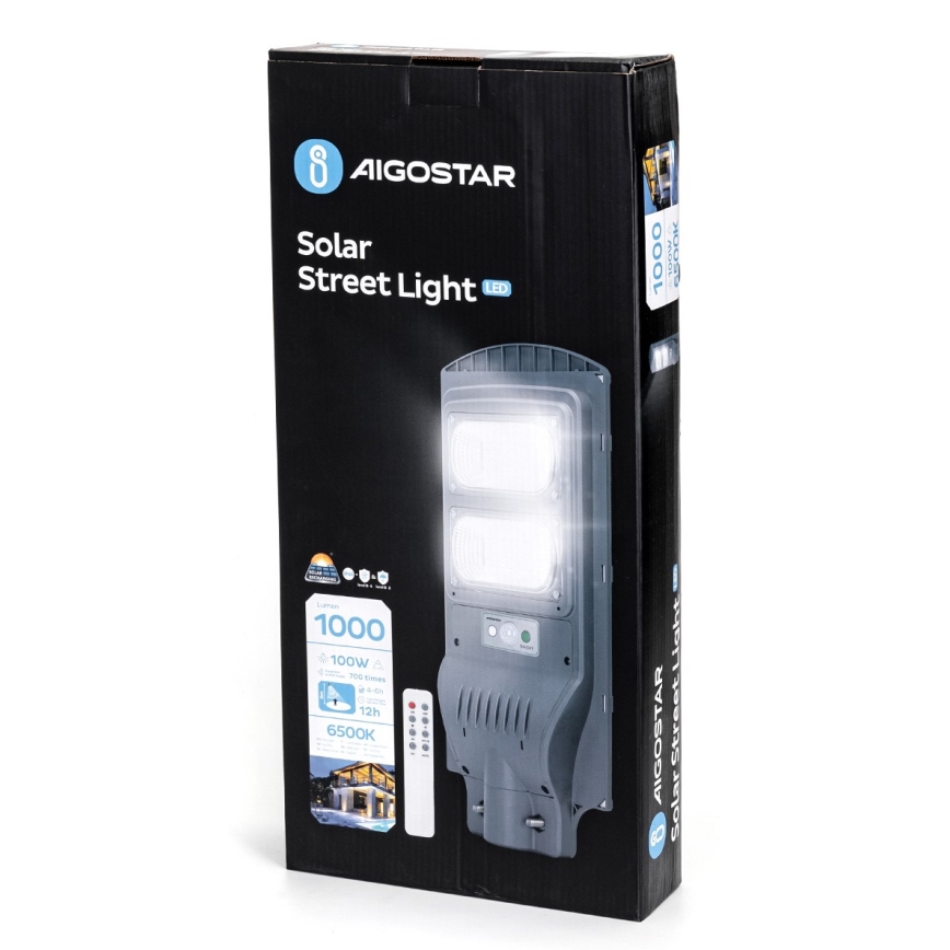 Aigostar - LED Solární pouliční lampa se senzorem LED/100W/3,2V 10000mAh IP65 6500K + dálkové ovládání