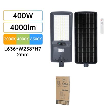 Aigostar - LED Solární pouliční lampa se senzorem LED/400W/3,2V 4800mAh + dálkové ovládání