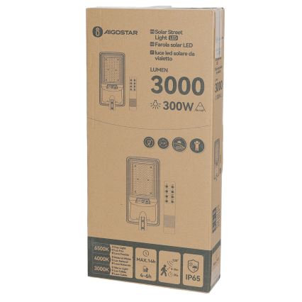 Aigostar - LED Solární pouliční lampa se senzorem LED/400W/3,2V 4800mAh + dálkové ovládání