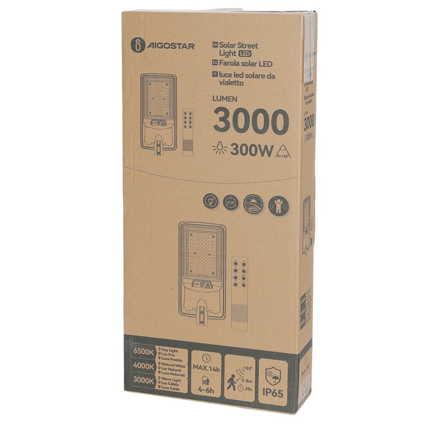 Aigostar - LED Solární pouliční lampa se senzorem LED/400W/3,2V 4800mAh + dálkové ovládání