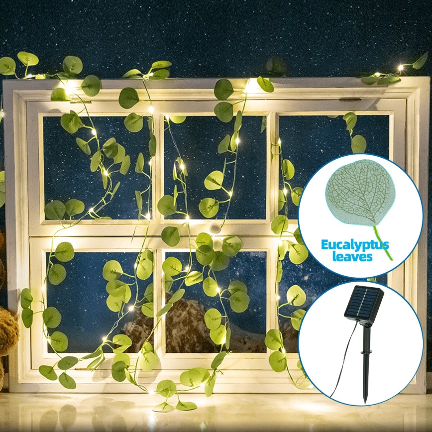 Aigostar - LED Solární řetěz 100xLED/12m IP65 300 mAh teplá bílá eukalyptus