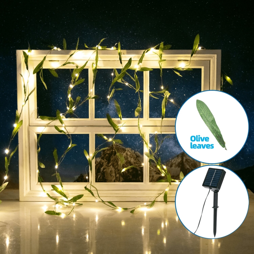 Aigostar - LED Solární řetěz 100xLED/12m IP65 300 mAh teplá bílá olive