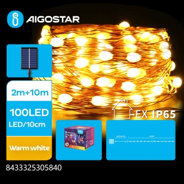 Aigostar - LED Solární  řetěz 100xLED/8 funkcí 12m 800 mAh IP65 teplá bílá