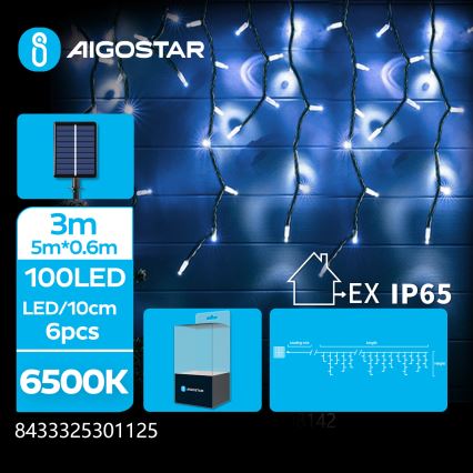 Aigostar - LED Solární  řetěz 100xLED/8 funkcí 8x0,6m 500 mAh IP65 studená bílá