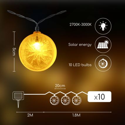 Aigostar - LED Solární řetěz 10xLED/3,8m IP44 teplá bílá