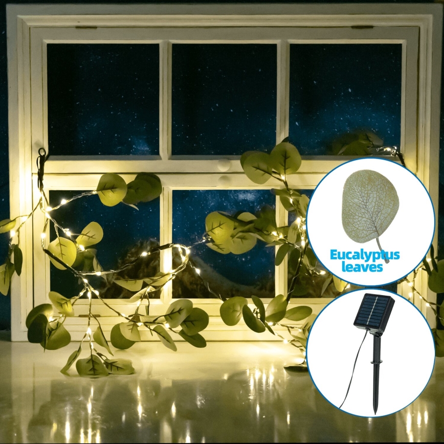 Aigostar - LED Solární řetěz 110xLED/4m IP65 300 mAh teplá bílá eukalyptus