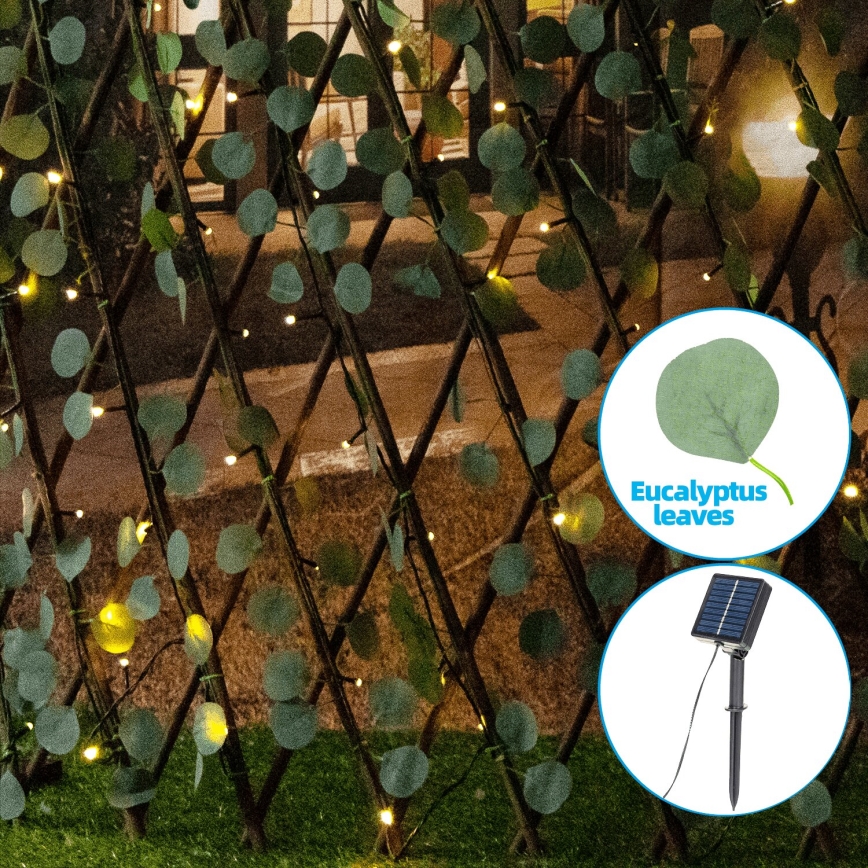 Aigostar - LED Solární řetěz 148xLED/2x1,2m IP65 300 mAh teplá bílá eukalyptus