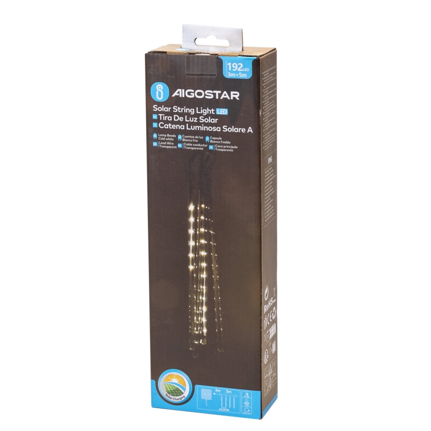 Aigostar - LED Solární  řetěz 192xLED/8m IP65 1200 mAh studená bílá