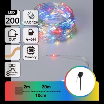 Aigostar - LED Solární řetěz 200xLED/8 funkcí 22 m IP65 multicolor 800 mAh
