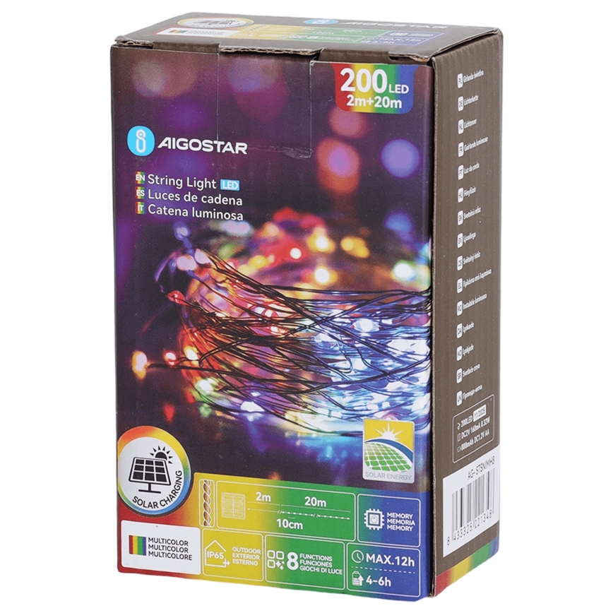 Aigostar - LED Solární řetěz 200xLED/8 funkcí 22 m IP65 multicolor 800 mAh