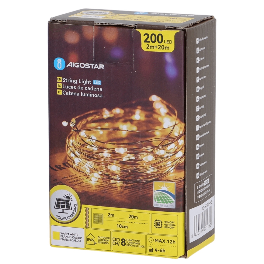 Aigostar - LED Solární řetěz 200xLED/8 funkcí 22 m IP65 teplá bílá 800 mAh