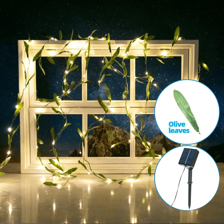 Aigostar - LED Solární řetěz 50xLED/7m IP65 300 mAh teplá bílá olive
