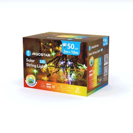 Aigostar - LED Solární  řetěz 50xLED/8 funkcí 800 mAh 12m IP65 multicolor