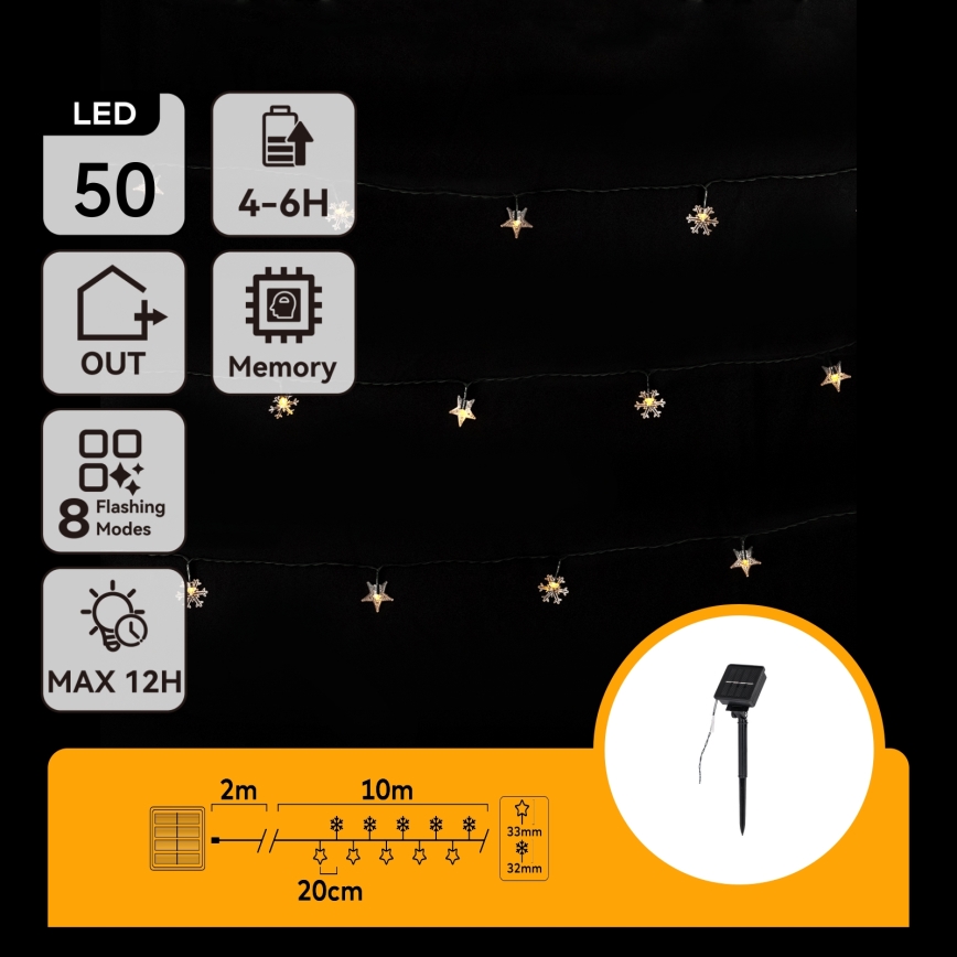 Aigostar - LED Solární  řetěz 50xLED/8 funkcí 12m 800mAh IP65 teplá bílá