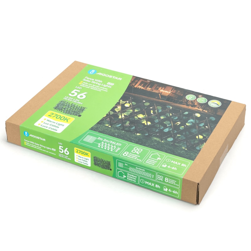 Aigostar - LED Solární řetěz 56xLED/2x0,4m IP65 300 mAh teplá bílá eukalyptus