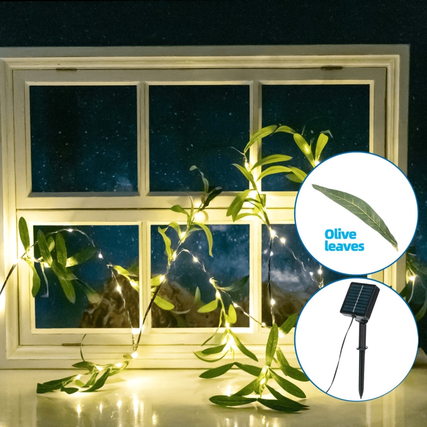 Aigostar - LED Solární řetěz 60xLED/4m IP65 300 mAh teplá bílá olive