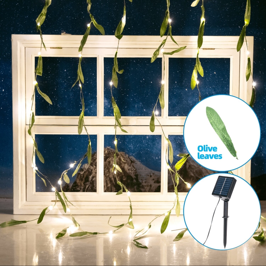 Aigostar - LED Solární řetěz 70xLED/4x1m IP65 300 mAh teplá bílá olive