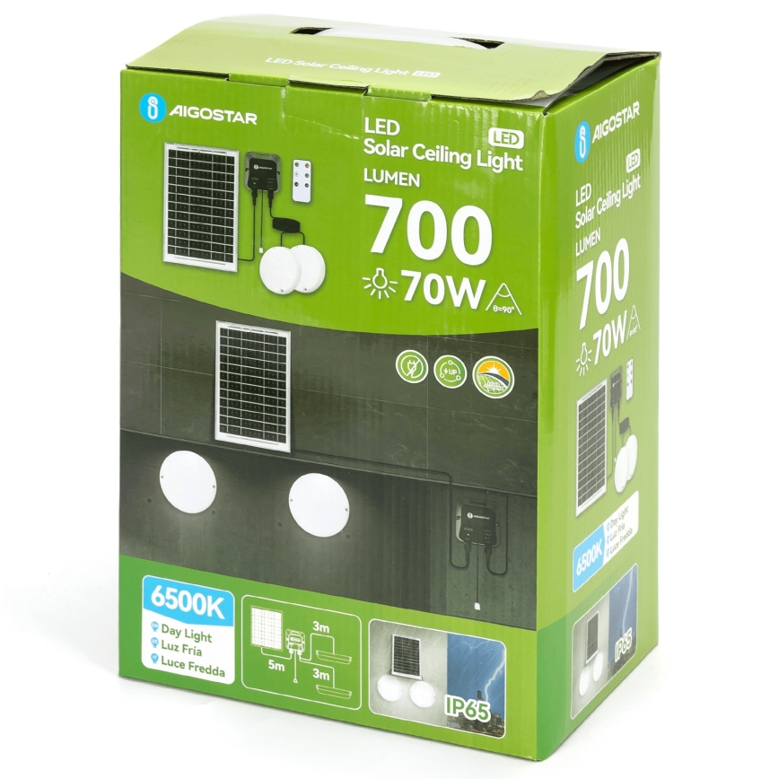 Aigostar - LED Solární svítidlo 2xLED/35W/12V 6000 mAh 6500K pr. 16,8 cm + dálkové ovládání