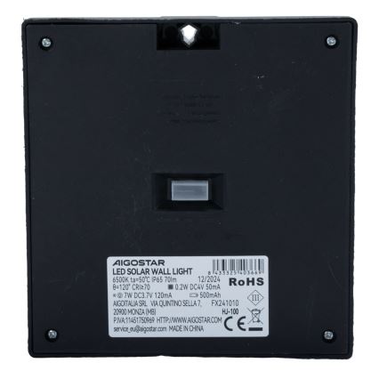 Aigostar - LED Solární svítidlo se senzorem LED/3,7V 6500K 500 mAh IP65 černá