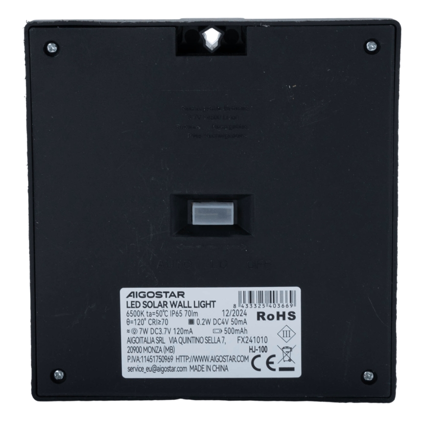 Aigostar - LED Solární svítidlo se senzorem LED/3,7V 6500K 500 mAh IP65 černá