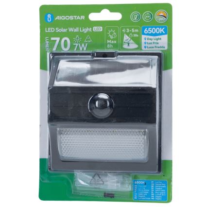 Aigostar - LED Solární svítidlo se senzorem LED/3,7V 6500K 500 mAh IP65 černá