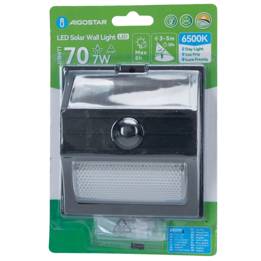 Aigostar - LED Solární svítidlo se senzorem LED/3,7V 6500K 500 mAh IP65 černá