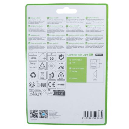 Aigostar - LED Solární svítidlo se senzorem LED/3,7V 6500K 500 mAh IP65 černá