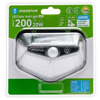 Aigostar - LED Solární svítidlo se senzorem LED/3,7V 6500K 500 mAh IP65 černá