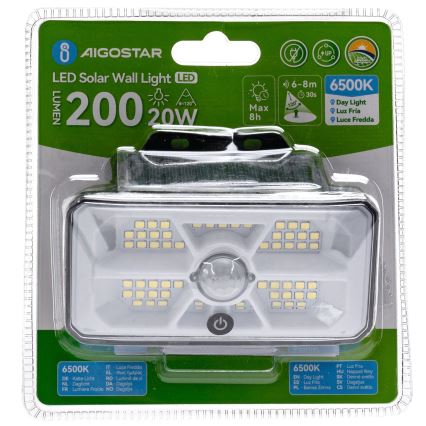 Aigostar - LED Solární svítidlo se senzorem LED/3,7V 6500K 500 mAh IP65 černá