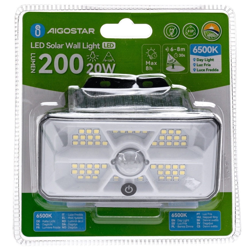 Aigostar - LED Solární svítidlo se senzorem LED/3,7V 6500K 500 mAh IP65 černá
