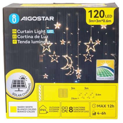 Aigostar - LED Solární vánoční řetěz 120xLED/8 funkcí 3x0,6m 500 mAh IP65 teplá bílá