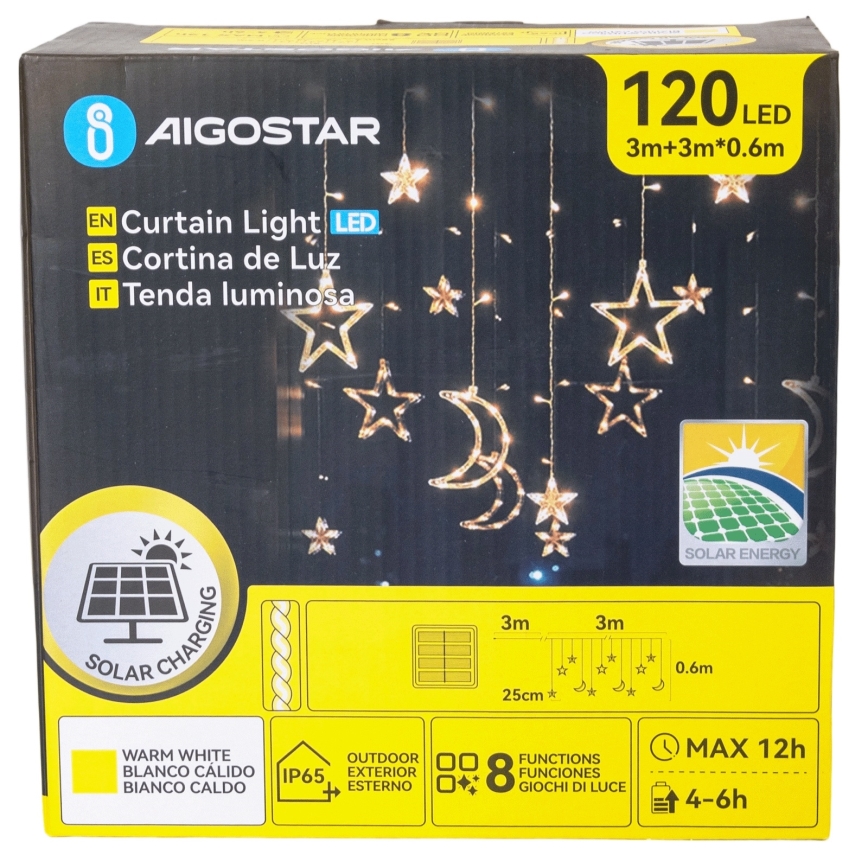 Aigostar - LED Solární vánoční řetěz 120xLED/8 funkcí 3x0,6m 500 mAh IP65 teplá bílá