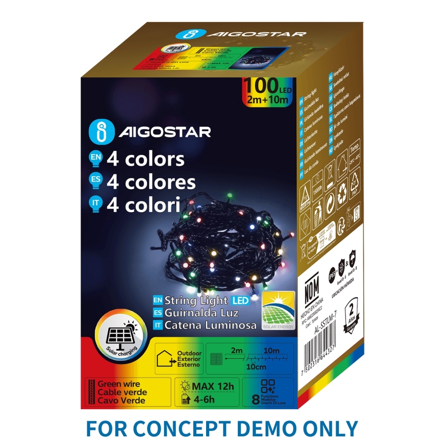 Aigostar - LED Solární vánoční řetěz 200xLED/8 funkcí 22m IP65 multicolor 800 mAh