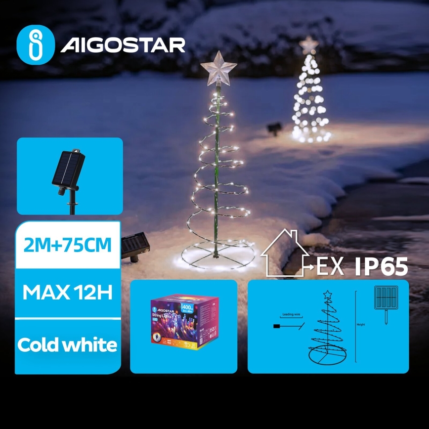 Aigostar - LED Solární vánoční dekorace LED/0,26W/3,7V 75cm IP65 500 mAh studená bílá