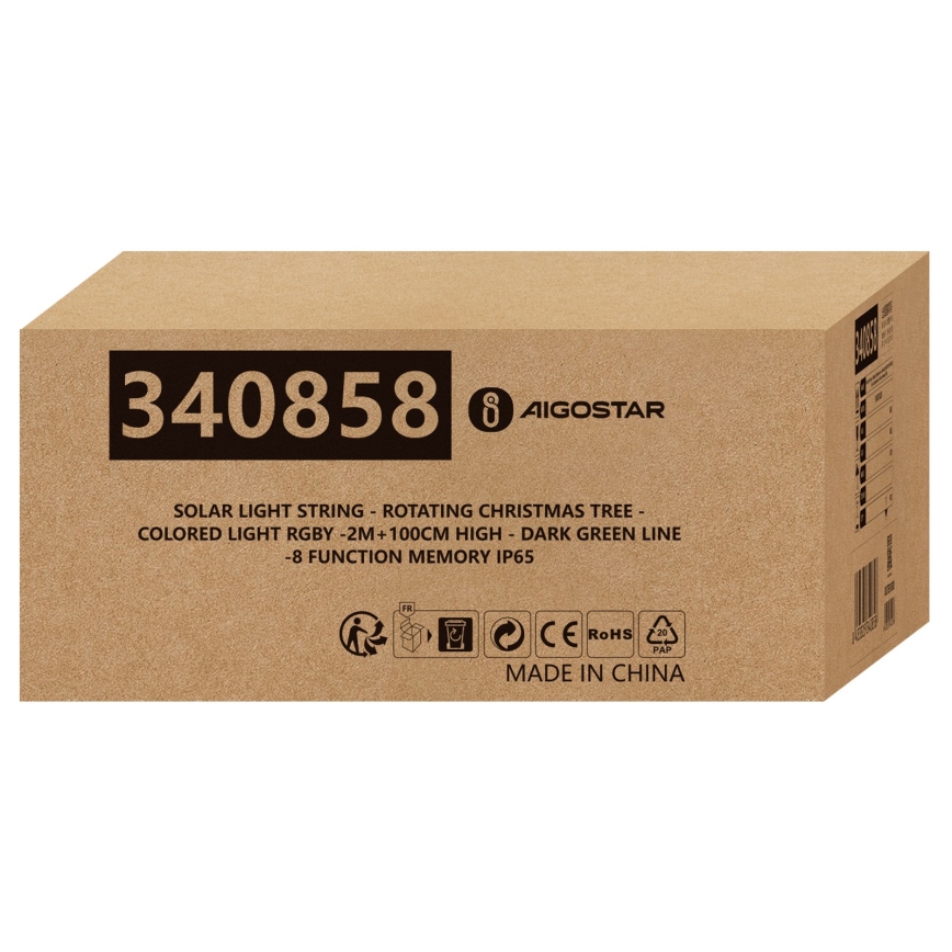 Aigostar - LED Solární vánoční dekorace LED/0,59W/3,7V 100 cm IP65 130 mAh multicolor