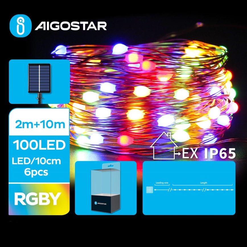 Aigostar - LED Solární vánoční řetěz 100xLED/8 funkcí 12m IP65 multicolor 800 mAh