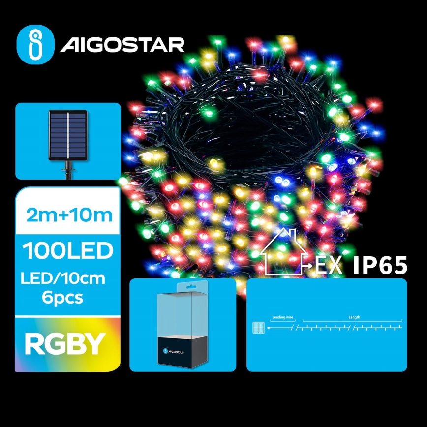 Aigostar - LED Solární vánoční řetěz 100xLED/8 funkcí 12m IP65 multicolor 800 mAh