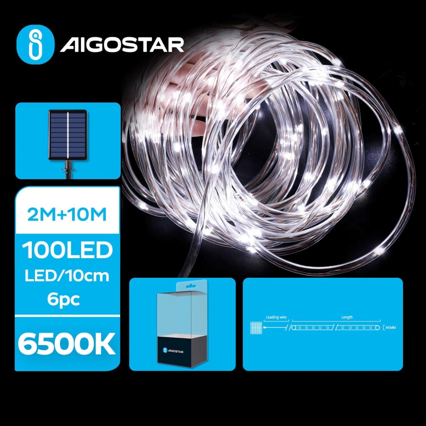 Aigostar - LED Solární vánoční řetěz 100xLED/8 funkcí 12m IP65 studená bílá 800 mAh