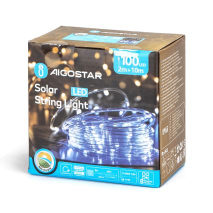 Aigostar - LED Solární vánoční řetěz 100xLED/8 funkcí 12m IP65 studená bílá