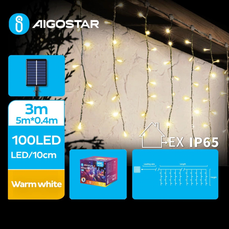 Aigostar - LED Solární vánoční řetěz 100xLED/8 funkcí 8x0,4m IP65 teplá bílá 800 mAh