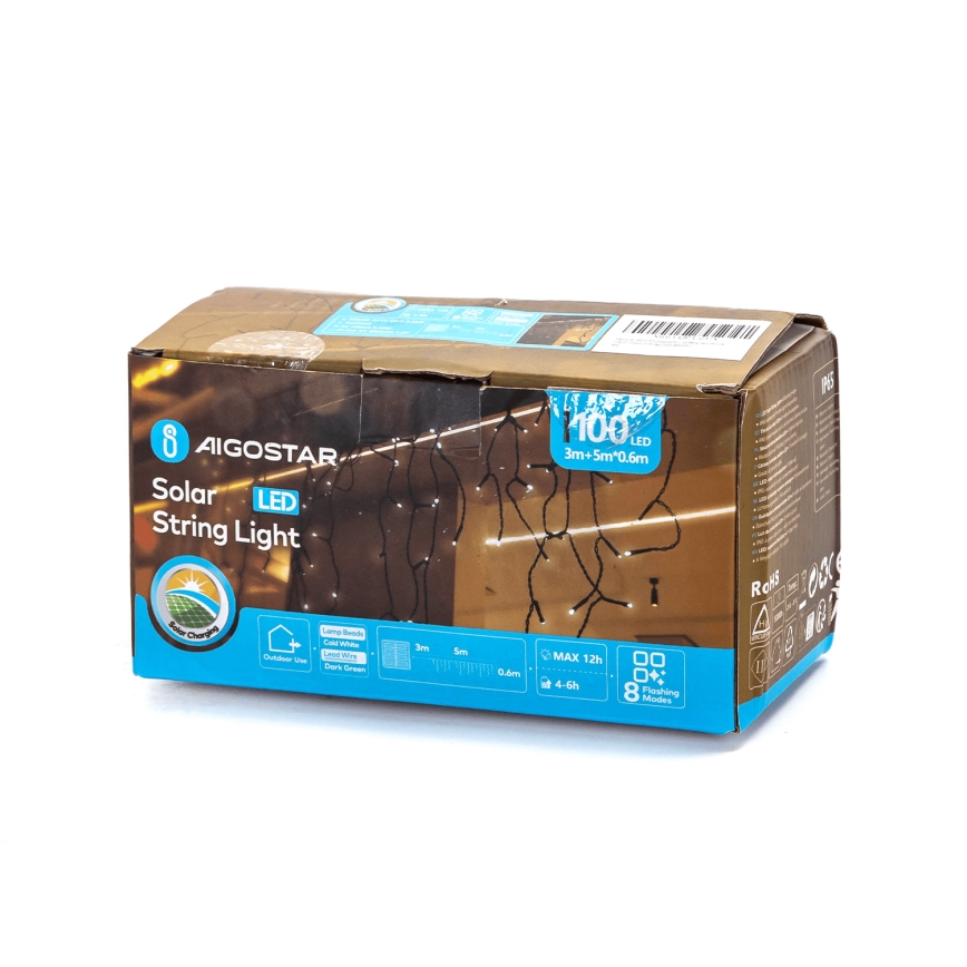Aigostar - LED Solární vánoční řetěz 100xLED/8 funkcí 8x0,6m 500 mAh IP65 studená bílá