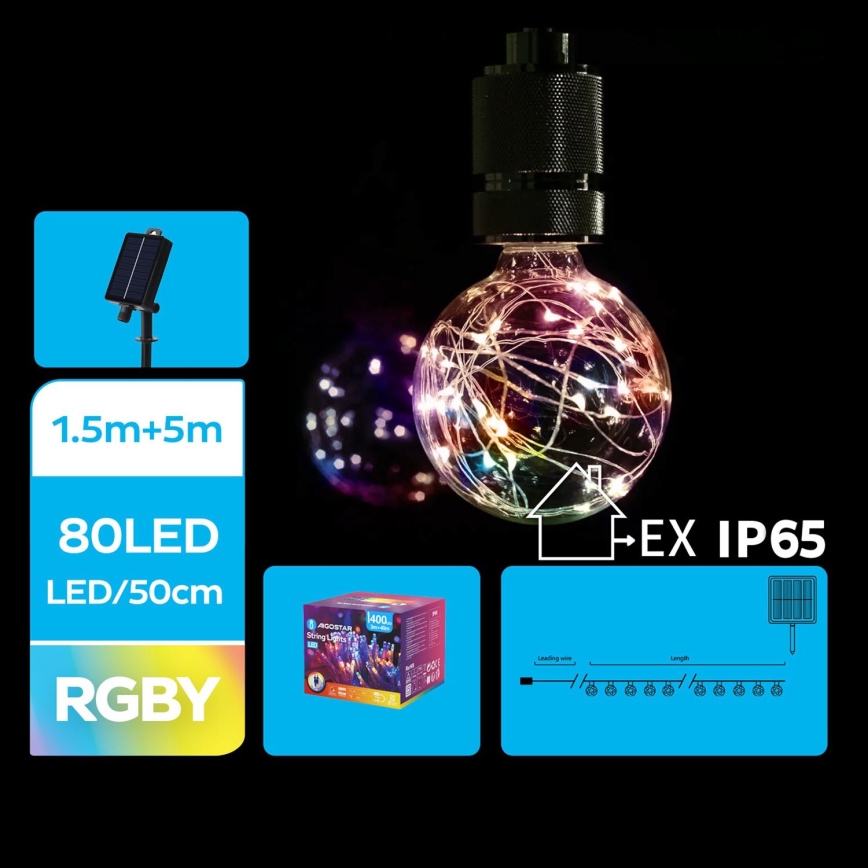 Aigostar - LED Solární vánoční řetěz 10xLED/8 funkcí 6,5m IP65 500 mAh multicolor
