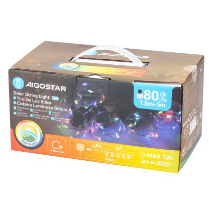 Aigostar - LED Solární vánoční řetěz 10xLED/8 funkcí 6,5m IP65 500 mAh multicolor